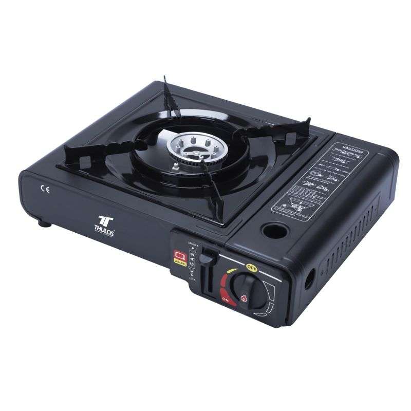 Cocina portátil dual, funciona con cartucho de gas o botella de gas externa. THULOS TH-GS019