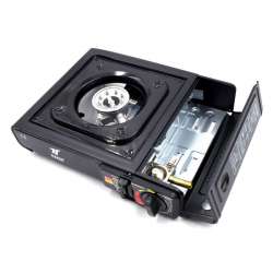 Cocina portátil dual, funciona con cartucho de gas o botella de gas externa. THULOS TH-GS019