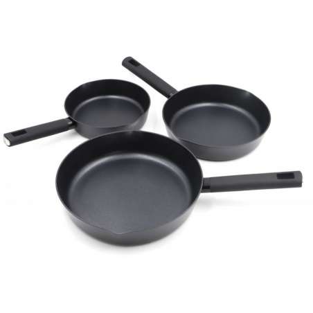 Juego de 3 sartenes boca de doble vertido, inducción completa, Ø20, Ø24 Y Ø28. THULOS TH-FPS348 VISEU