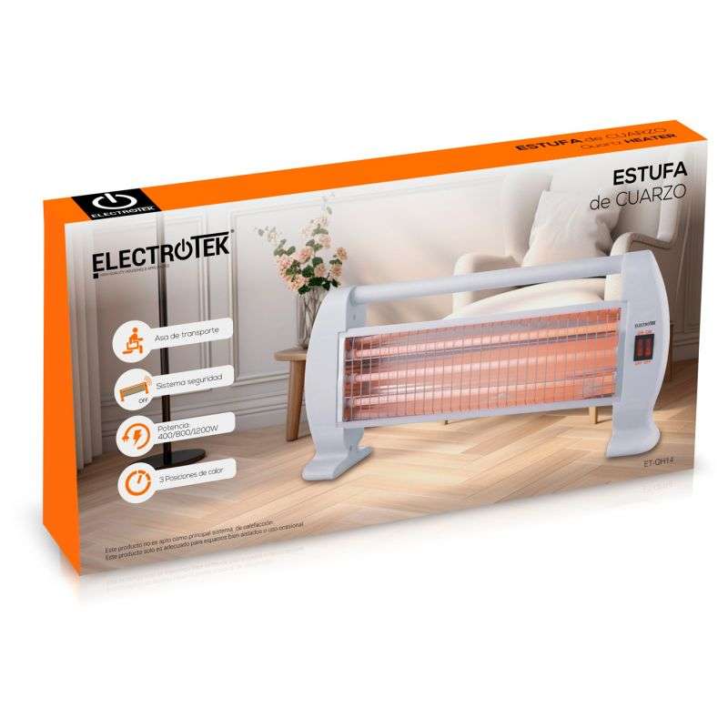 Estufa de cuarzo, 3 ajustes de temperatura, 400W / 800W / 1200W