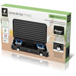 Cocina de gas portátil, 2 quemadores, ligera, compacta