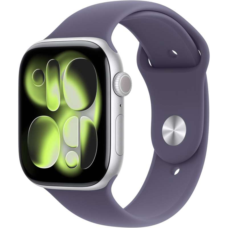 Apple Watch Series 11 GPS + Celular 46mm Aluminio Plateado con Correa Deportiva Morada M/L