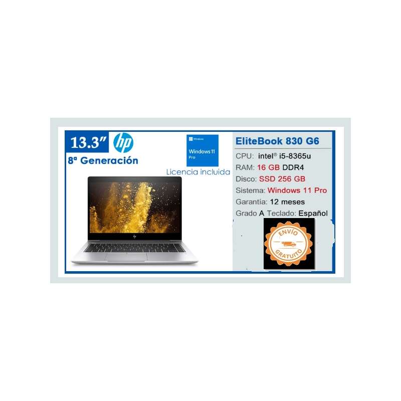 Portatil Reacondicionado Hp Elitebook 830 g6 i5-8365u 16gb 256ssd m2 13.3'' Windows 11 Pro
