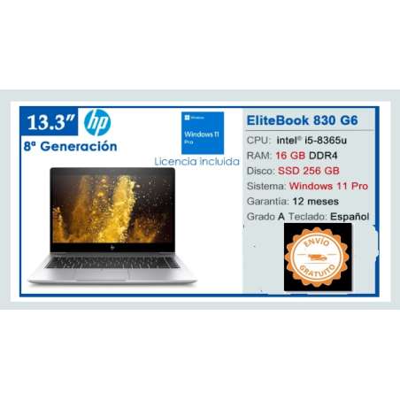 Portatil Reacondicionado Hp Elitebook 830 g6 i5-8365u 16gb 256ssd m2 13.3'' Windows 11 Pro