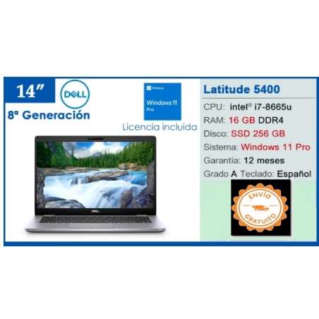 Portatil Reacondicionado 14"FHD Dell Latitude 5400 i7-8665u 16gb 256gb SSD win11p