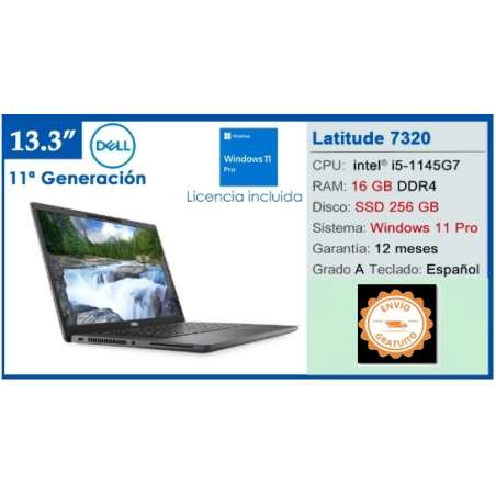 Portatil Reacondicionado Dell Latitude 7320 i5-1145G7 16gb 256gb Ssd 13.3" Fhd Teclado Español w11 Pro