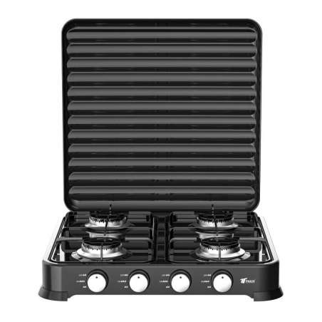 Cocina de gas portátil, 4 quemadores, compacta y ligera