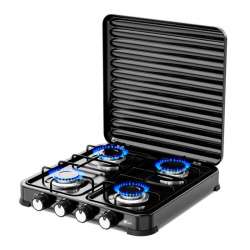Cocina de gas portátil, 4 quemadores, compacta y ligera